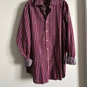 TAILORBRYD Burgundy Multi Gingham Cotton Stretch Long Sleeve Shirt 2XLT